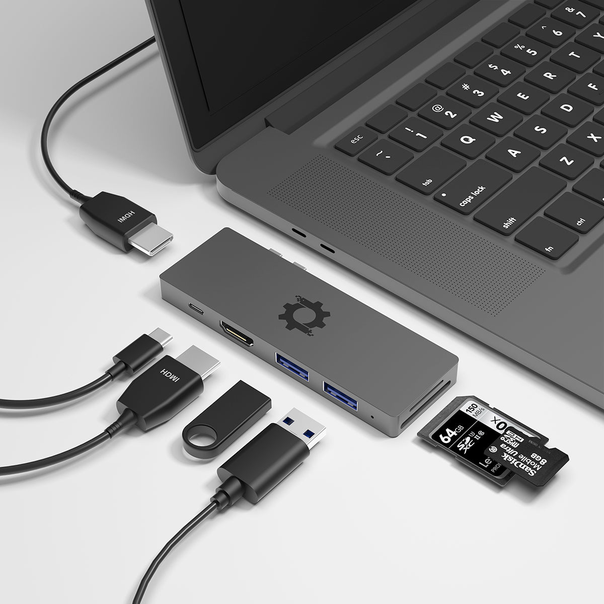 7in2 Space Gray USB C Hub to HDMI | 7 device Ports adapter MacBook Air & MacBook Pro