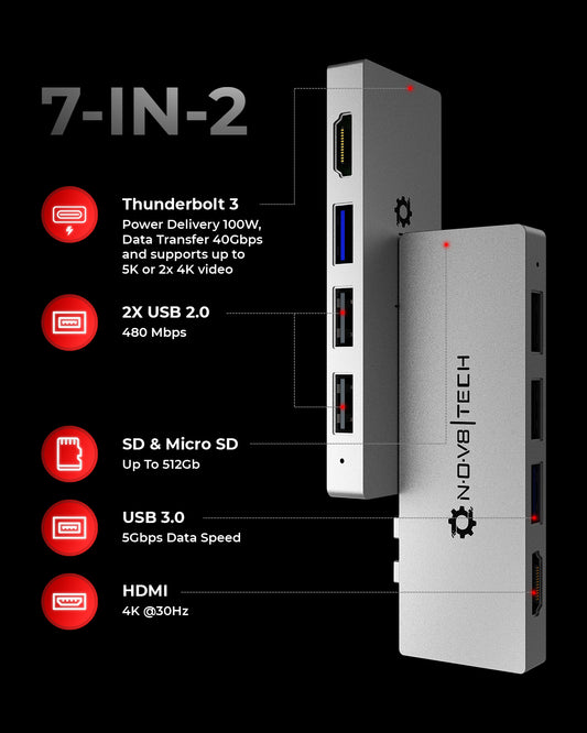 7in2 Silver USB C Hub | 7 Devices Ports Adapter MacBook Air & MacBook Pro
