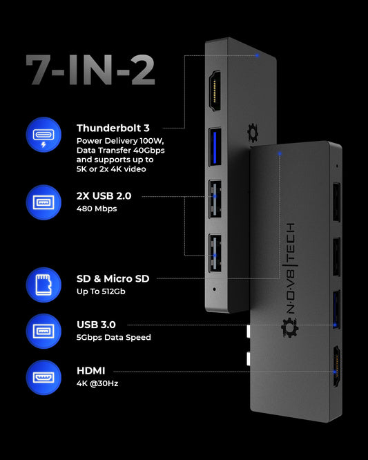 7in2 Space Gray USB C Hub | 7 device Ports Supported for all Type-C Adapter