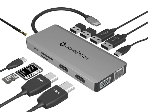 13in1 Space Gray USB C Hub  13 Devices Ports Supported for all Type-C -  NOV8TECH