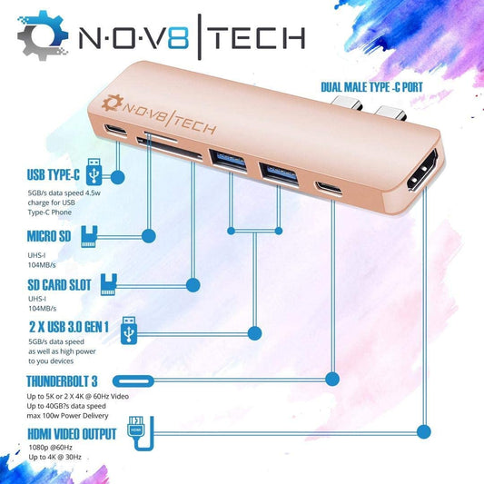 7in2 Gold USB C Hub | 7 Devices Ports Adapter MacBook Air & MacBook Pro (Renewed)