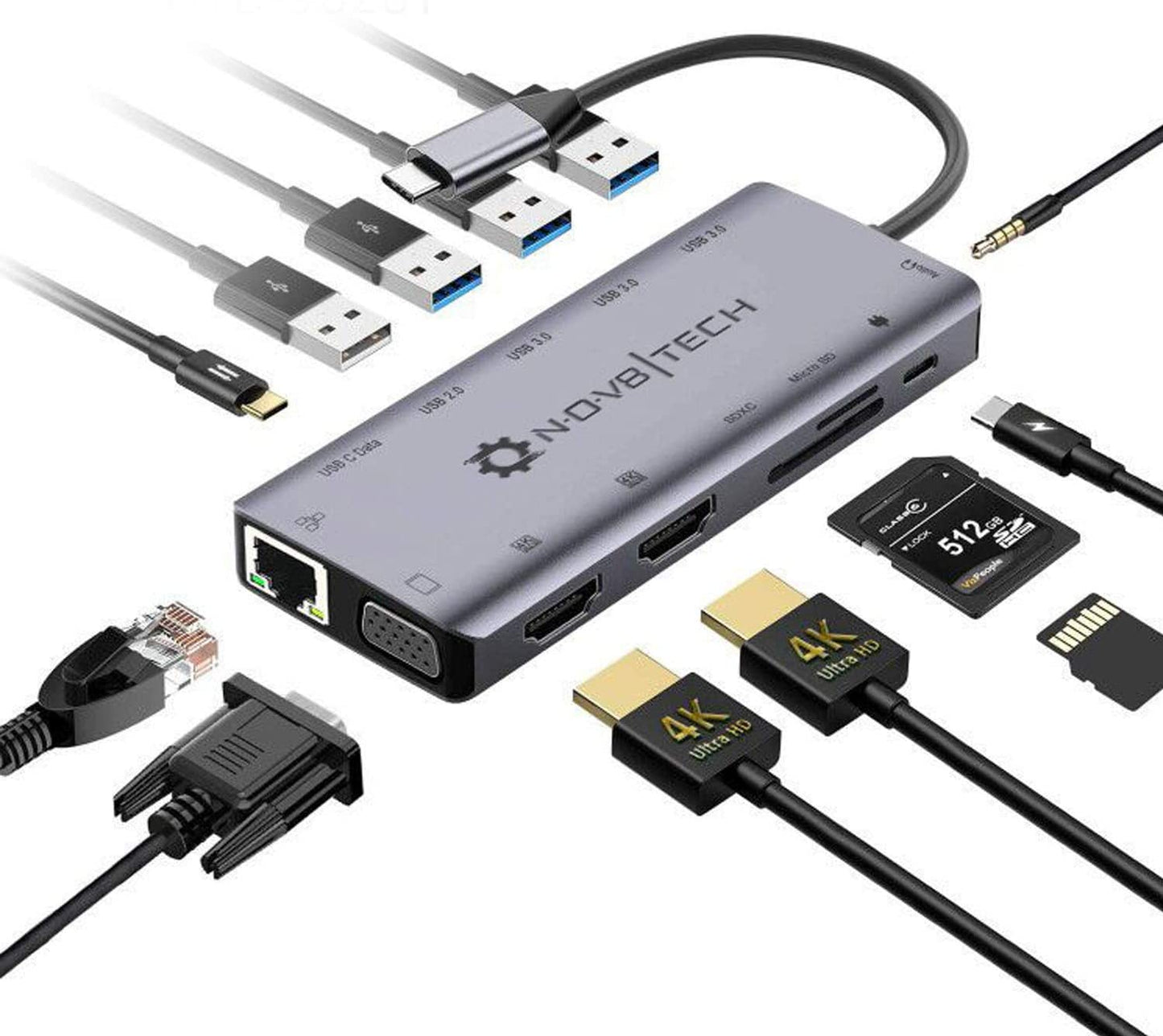 13in1 Space Gray Dock Pro Series Adapter | 13 device Ports Supported for all Type-C Adapter (Renewed)