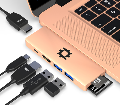 7in2 Gold USB C Hub to HDMI | 7 Device Ports Adapter MacBook Air & MacBook Pro