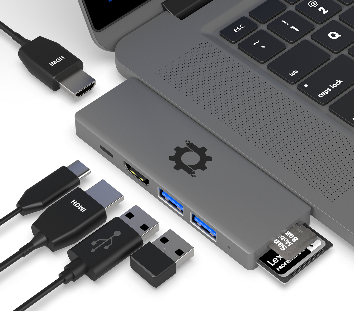 7in2 Space Gray USB C Hub to HDMI | 7 device Ports adapter MacBook Air & MacBook Pro