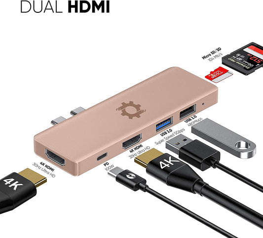 7in2 Gold USB Hub to HDMI | 7 device Ports adapter MacBook Air & MacBook Pro - (Renewed)