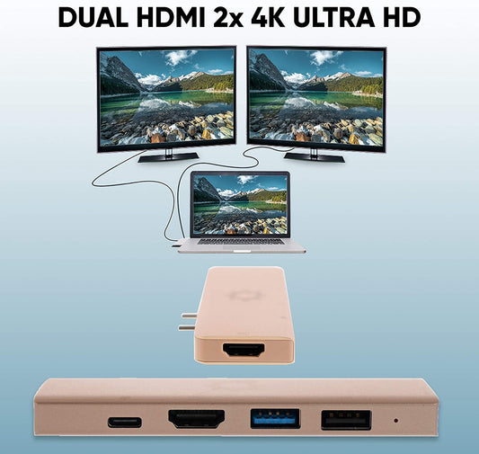 7in2 Gold USB Hub to HDMI | 7 device Ports adapter MacBook Air & MacBook Pro - (Renewed)