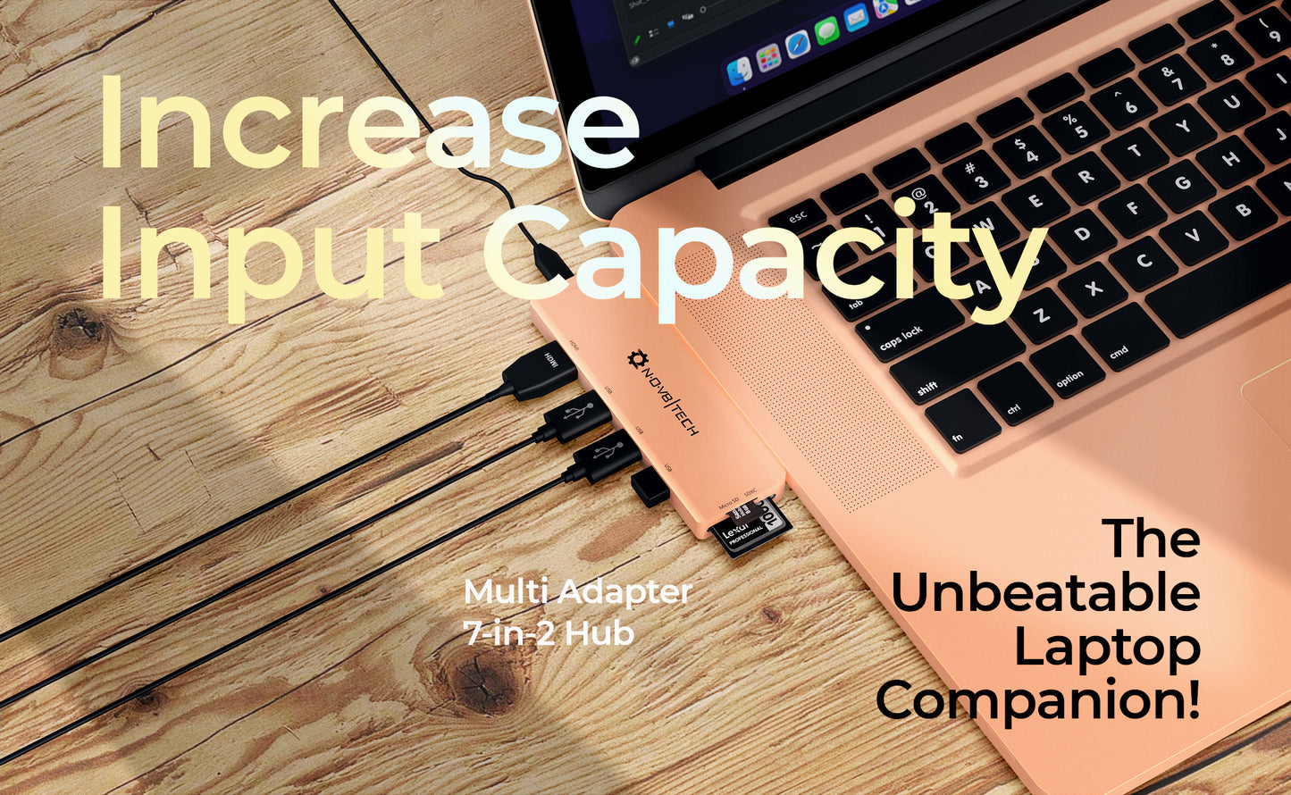 7in2 Gold USB C Hub | 7 devices Ports adapter for MacBook Air & MacBook Pro