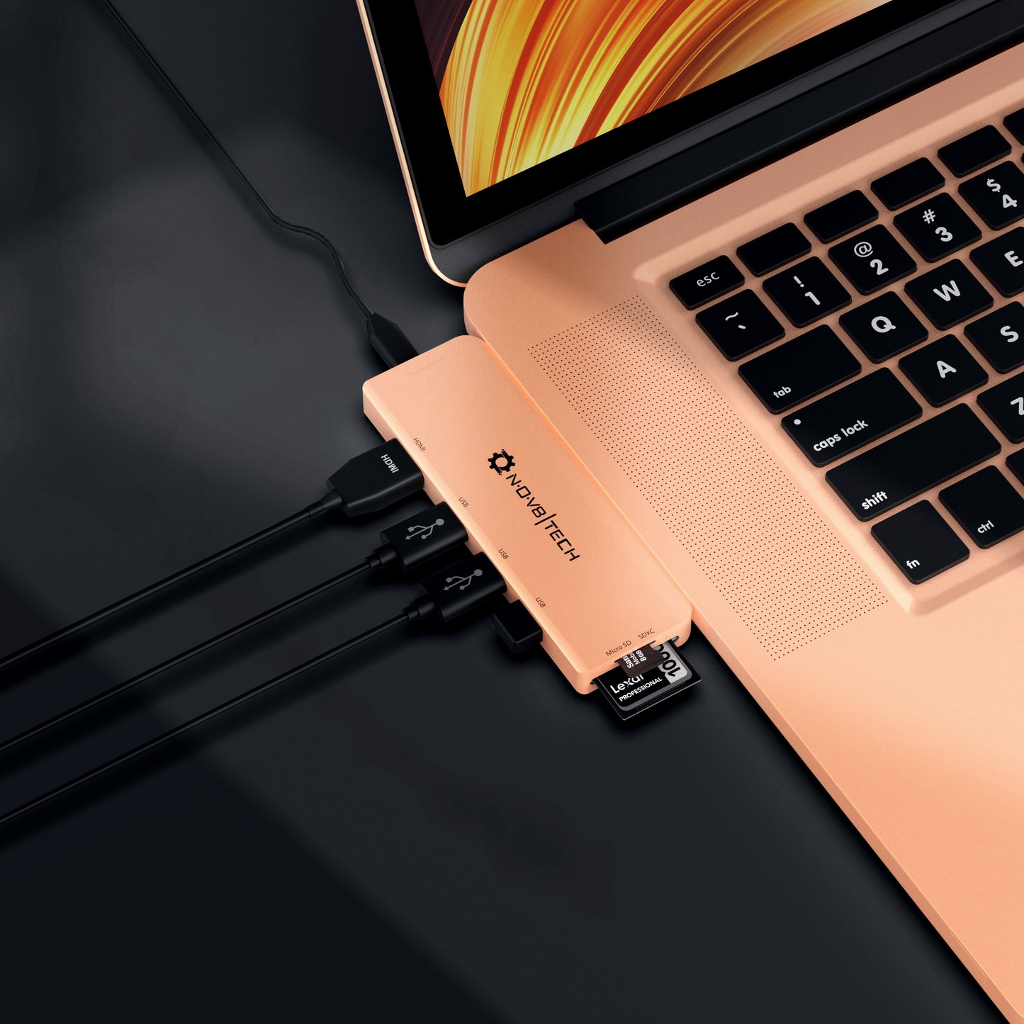 7in2 Gold USB C Hub | 7 devices Ports adapter for MacBook Air & MacBook Pro