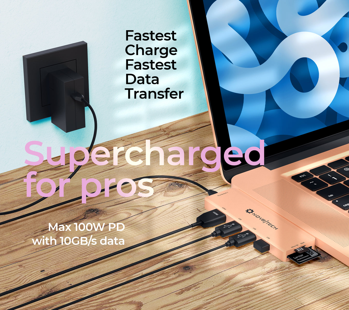 7in2 Gold USB C Hub | 7 devices Ports adapter for MacBook Air & MacBook Pro
