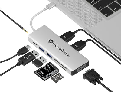 9in1 Silver USB C Hub | 9 Device Ports adapter MacBook Air & MacBook Pro