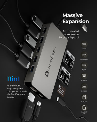 11in1 Space Gray USB C Hub | 11 Devices Ports Supported for all Type-C Adapter