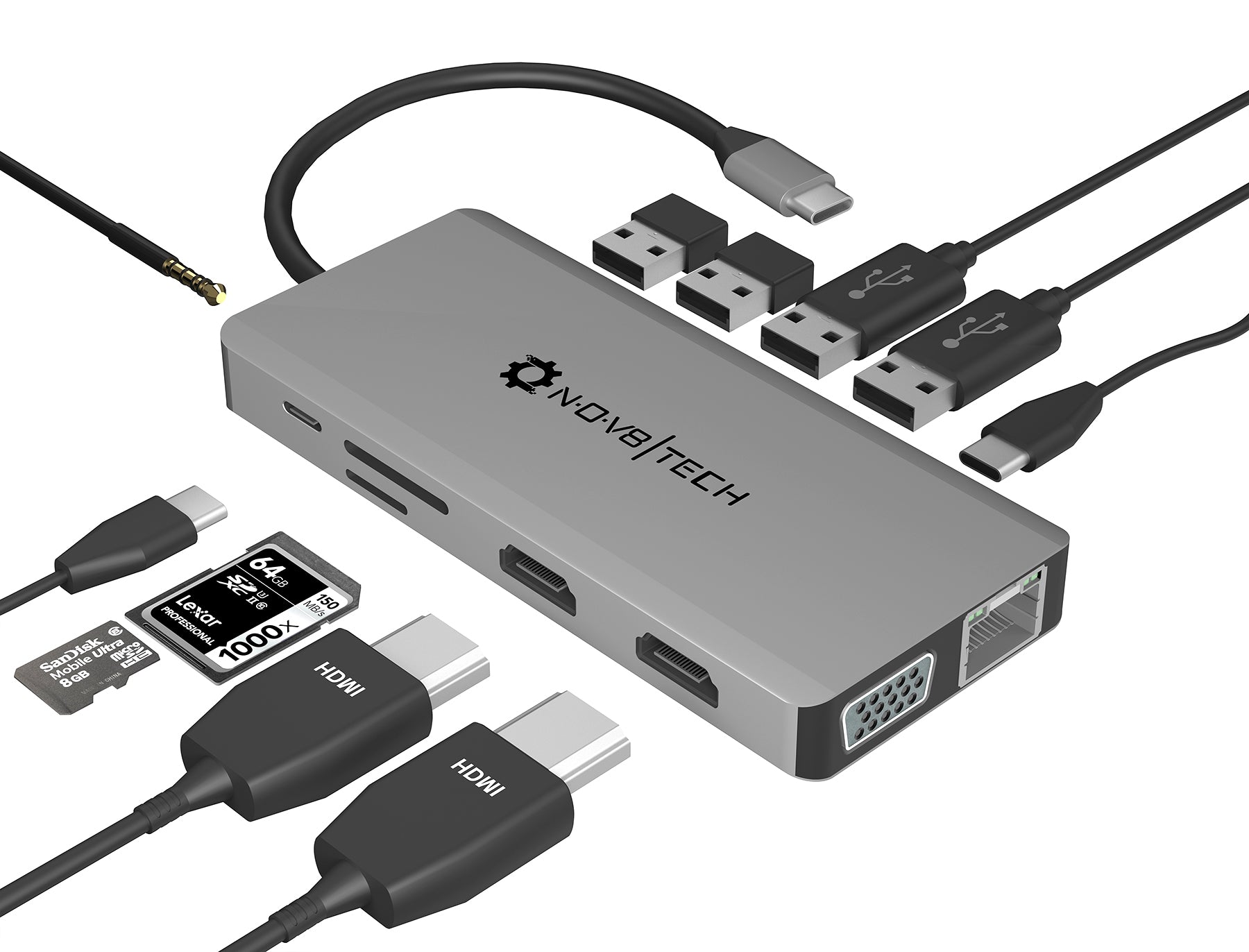 Anhoch PC Market Online - USB HUB 3.1 Type C to HDMI 4K, USB 3.0x3, RJ45  LAN, SD Card, USB-C PDW 100W Adapter Tracer A3
