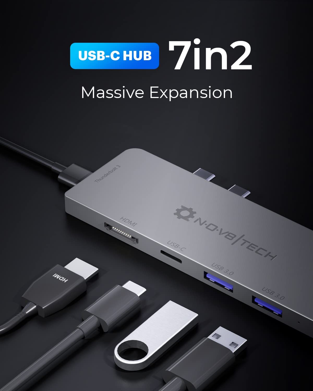 7in2 Space Gray New USB C Hub New  7 Device Ports Adapter MacBook Air -  NOV8TECH