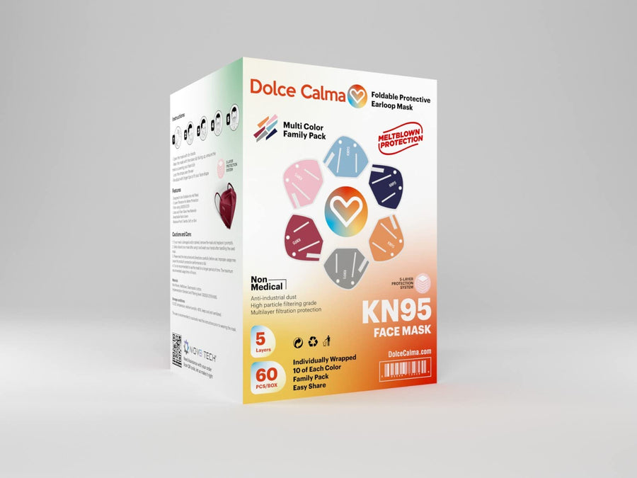 Dolce Calma KN95  Face Mask | 60 Pack Individually Wrapped | Multicolor