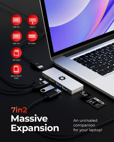 7in2 Silver USB C Hub to HDMI | 7 device Ports adapter MacBook Air & MacBook Pro