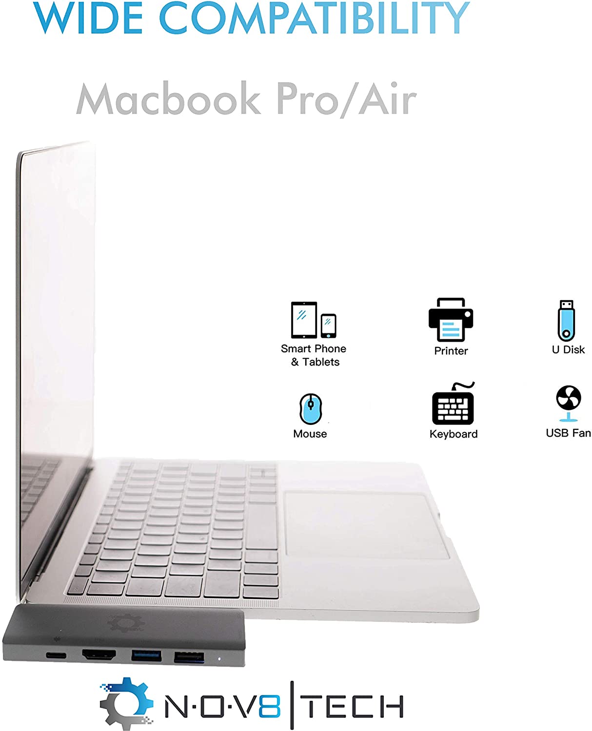 7in2 Silver USB C Hub | 7 Devices Ports Adapter MacBook Air & MacBook Pro
