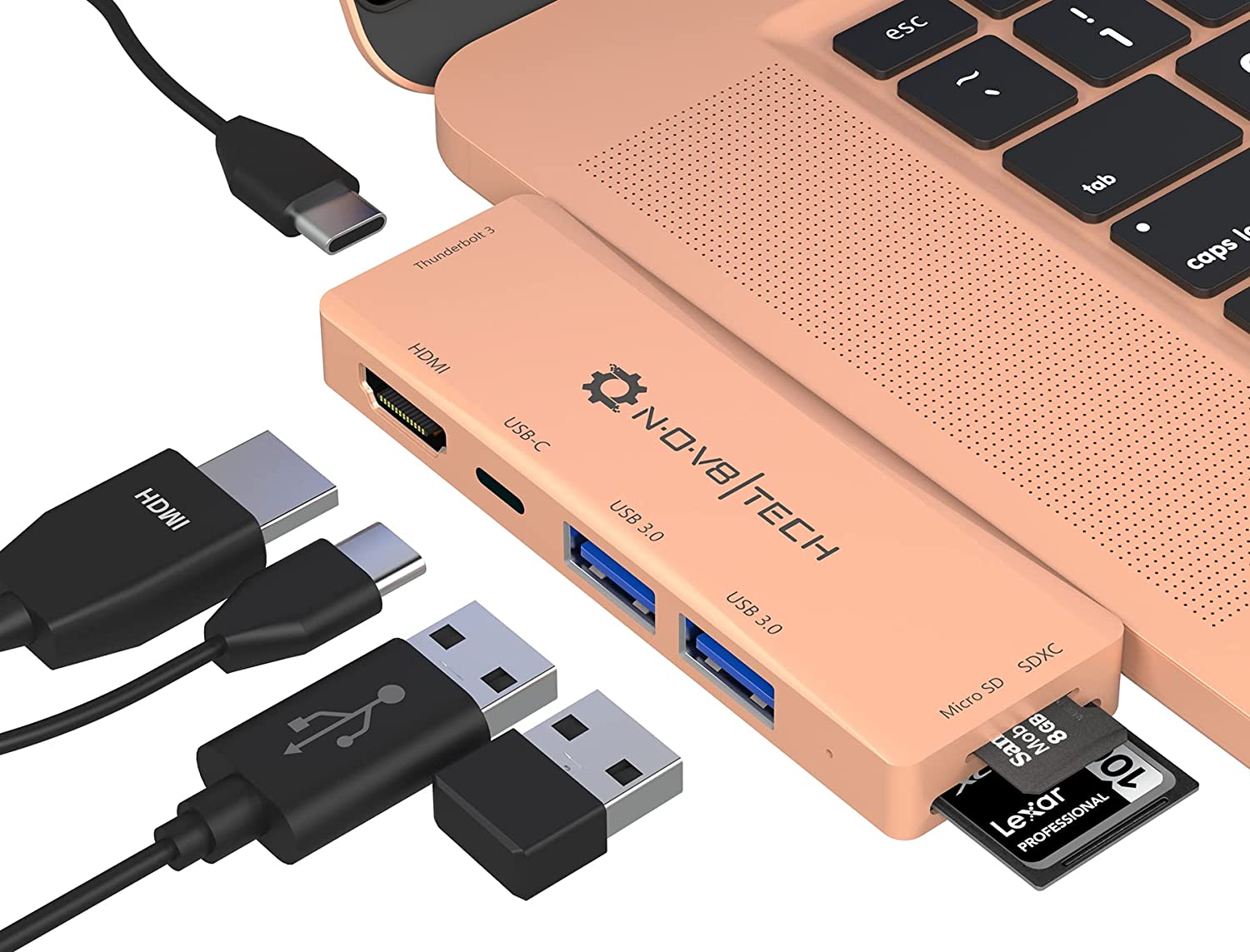 tåbelig Sund mad Lang 7in2 Gold New USB C Hub | 7 Devices Ports Adapter MacBook Air & MacBoo -  NOV8TECH