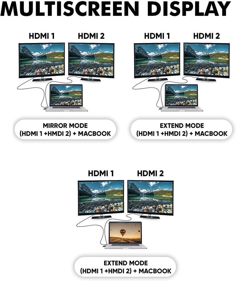 NOV8Tech 7in2 USB C Hub - TB3 (2x) Ports, HDMI (1x)