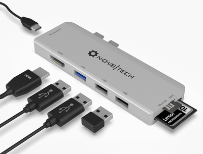 7in2 Silver USB C Hub | 7 Devices Ports Adapter MacBook Air & MacBook Pro