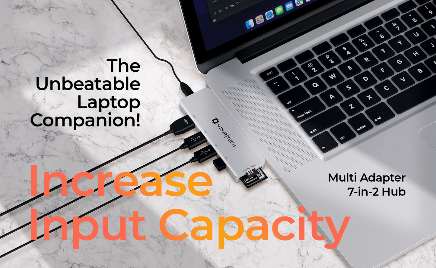 7in2 Silver USB C Hub | 7 Devices Ports Adapter MacBook Air & MacBook Pro