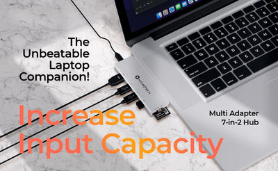 7in2 Silver USB C Hub | 7 Devices Ports Adapter MacBook Air & MacBook Pro