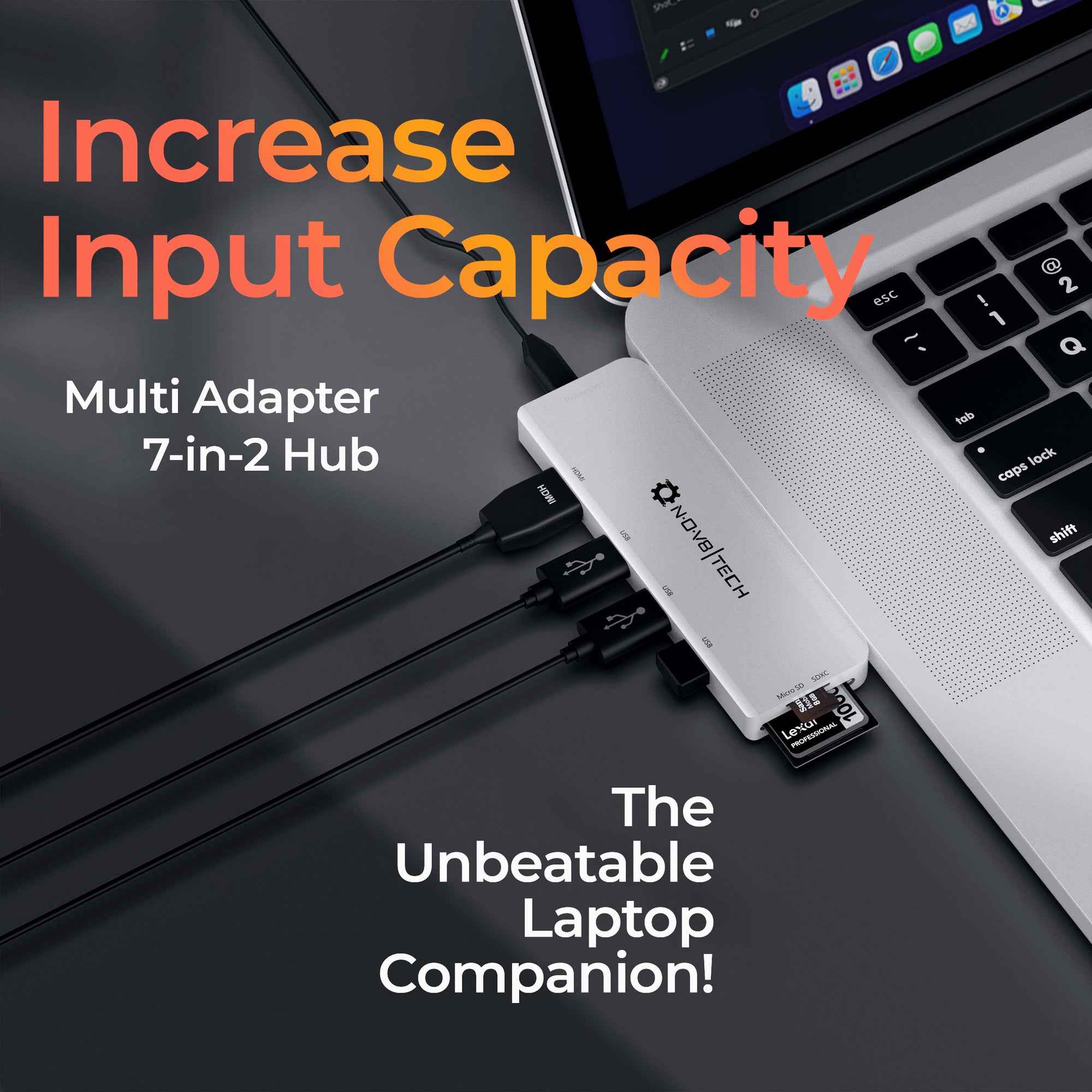 7in2 USB Hub 7 Ports Adapter MacBook Air & MacBook - NOV8TECH