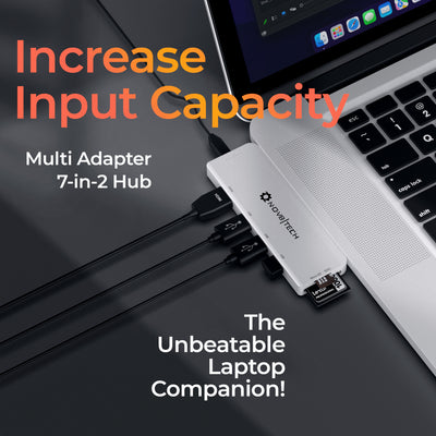 7in2 Silver USB C Hub | 7 Devices Ports Adapter MacBook Air & MacBook Pro