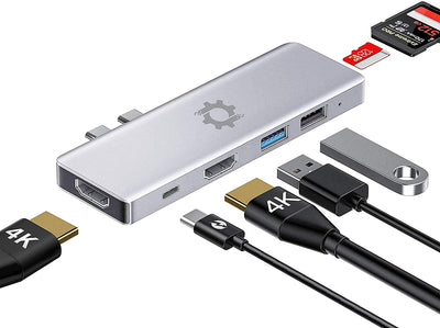 7in2 Silver USB C Hub to HDMI | 7 device Ports adapter MacBook Air & MacBook Pro
