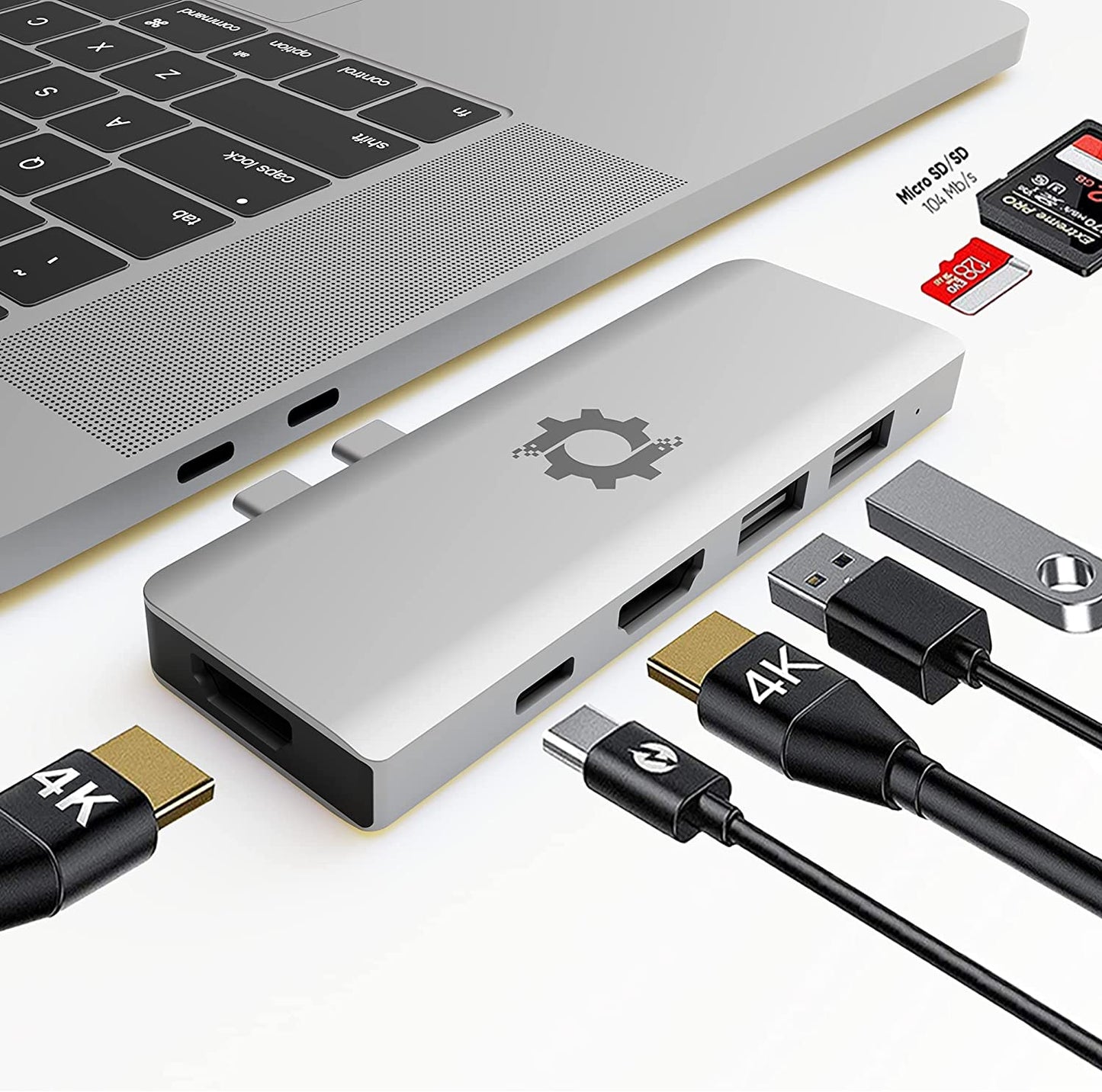 7in2 Silver USB C Hub | 7 Devices Ports Adapter MacBook Air & MacBook Pro
