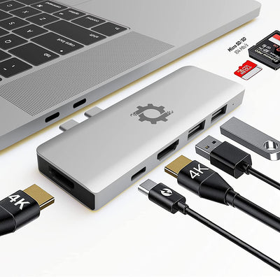 7in2 Silver USB C Hub | 7 Devices Ports Adapter MacBook Air & MacBook Pro
