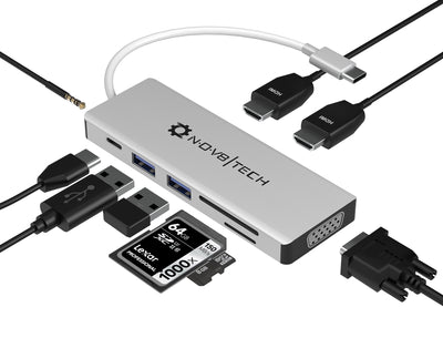 9in1 Silver USB C Hub | 9 Device Ports adapter MacBook Air & MacBook Pro