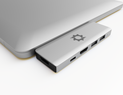 7in2 Silver USB C Hub to HDMI | 7 device Ports adapter MacBook Air & MacBook Pro